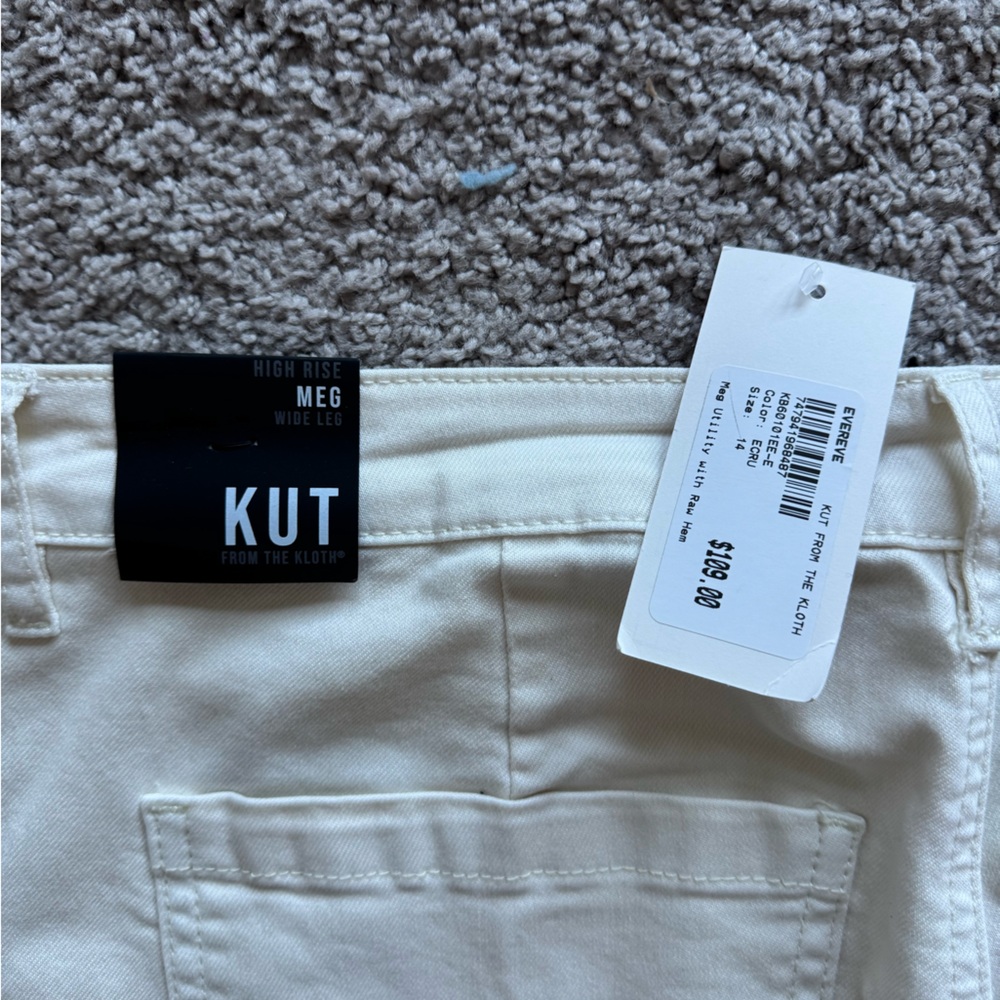 Kut from the Kloth Meg High Rise Utility Pants Ecru Cream Wide Leg Size 14 NWT - Picture 4 of 5